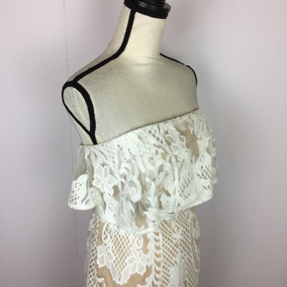 FASHION NOVA Strapless Sheath Dress XL Womans White Floral Lace Embroidered Mesh - Picture 14 of 15